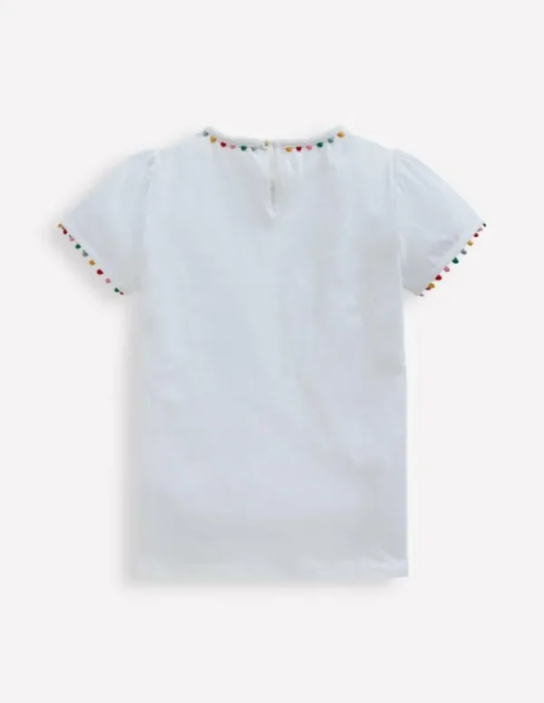 Fashion Boden Ali T-Shirt mit Puffärmeln und Bommelbesatz- Weiß