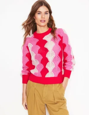 Outlet Boden Alice Flauschiger Raglanpullover-Mohnblumenrot/ Kreide/ Prickelndes Pink Mohnblumenrot/Kreide/PrickelndesPink