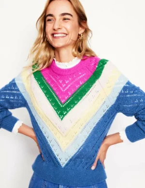 Discount Boden Alice Flauschiger Raglanpullover-Blau und Rosa Chevron BlauundRosaChevron