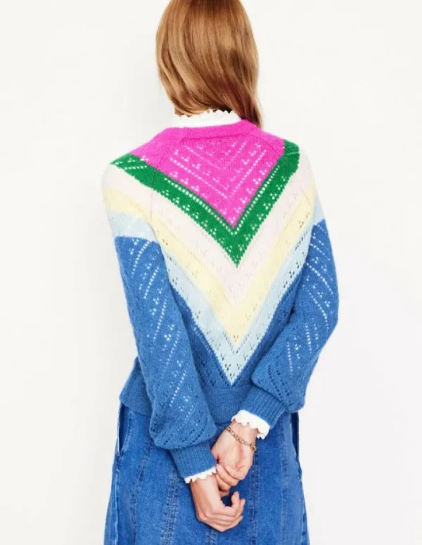 Discount Boden Alice Flauschiger Raglanpullover-Blau und Rosa Chevron BlauundRosaChevron