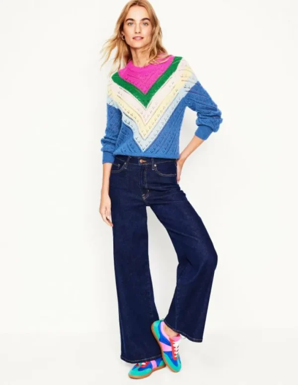 Discount Boden Alice Flauschiger Raglanpullover-Blau und Rosa Chevron BlauundRosaChevron