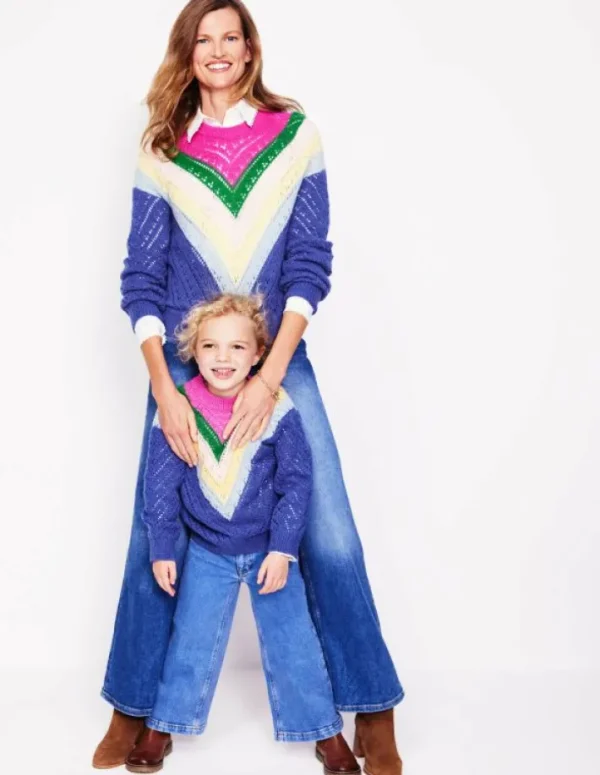 Discount Boden Alice Flauschiger Raglanpullover-Blau und Rosa Chevron BlauundRosaChevron