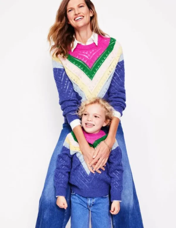 Discount Boden Alice Flauschiger Raglanpullover-Blau und Rosa Chevron BlauundRosaChevron