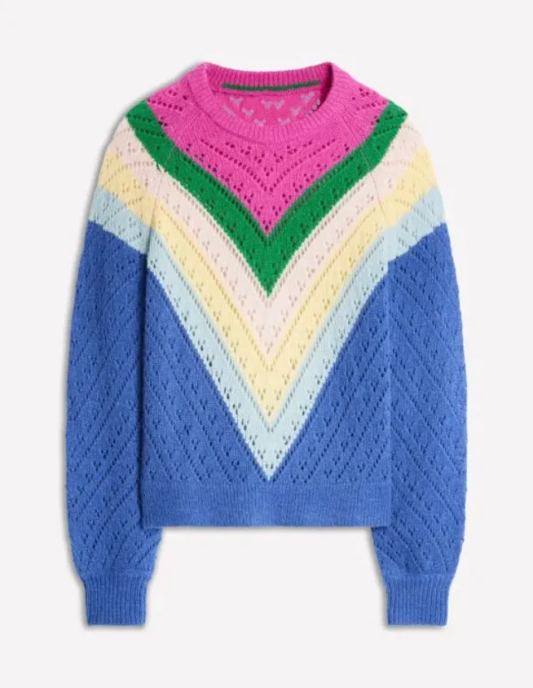 Discount Boden Alice Flauschiger Raglanpullover-Blau und Rosa Chevron BlauundRosaChevron