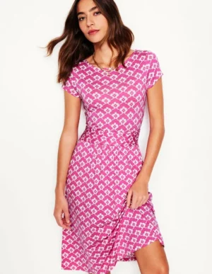 Shop Boden Amelie Jerseykleid-Prickelndes Pink, Wolkenterrasse PrickelndesPink,Wolkenterrasse