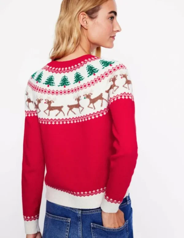 Cheap Boden Edie Fair-Isle-Pullover-Rot, Rentiere Rot,Rentiere