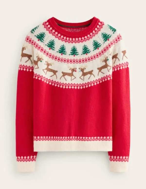 Cheap Boden Edie Fair-Isle-Pullover-Rot, Rentiere Rot,Rentiere