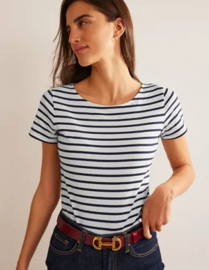 Best Sale Boden Ella Bretonshirt mit kurzen Ärmeln-Naturweiß, Marineblau Naturweiß,Marineblau