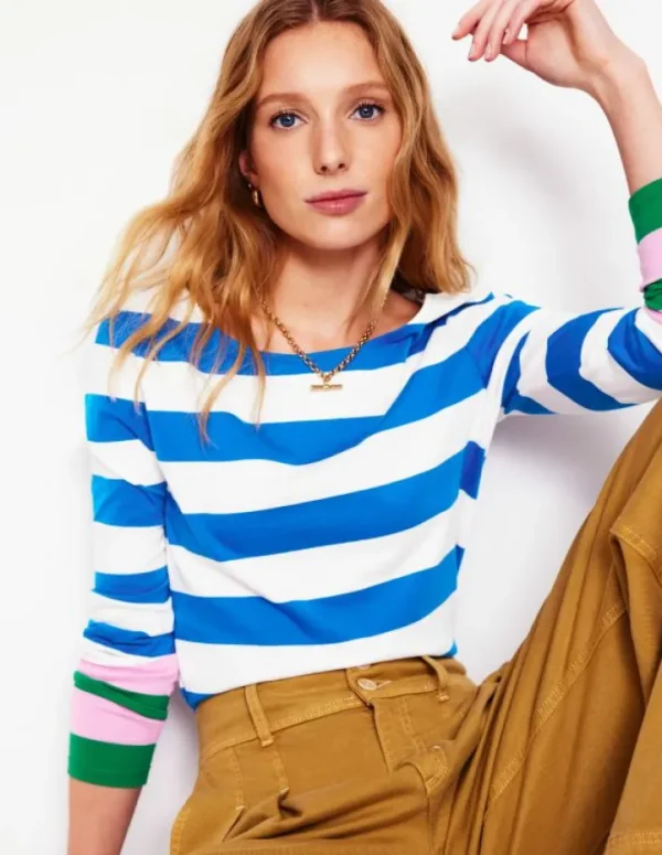 Flash Sale Boden Ella Breton-Shirt mit langen Ärmeln-Galerieblau, Smaragdgrüne Bündchen Galerieblau,SmaragdgrüneBündchen