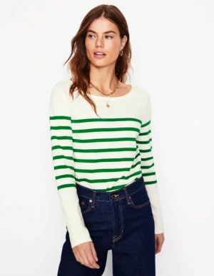 Best Sale Boden Ella Breton-Shirt mit langen Ärmeln-Naturweiß, Satter Smaragd Naturweiß,SatterSmaragd