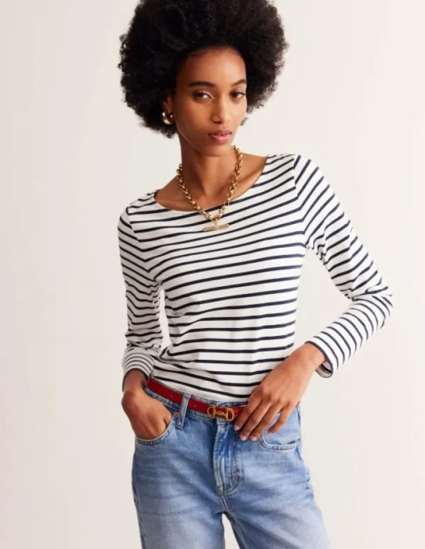 Online Boden Ella Breton-Shirt mit langen Ärmeln-Naturweiß, Marineblau Naturweiß,Marineblau