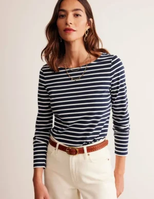 New Boden Ella Breton-Shirt mit langen Ärmeln-Marineblau, Naturweiß Marineblau,Naturweiß