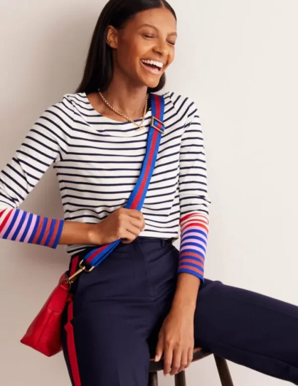 Cheap Boden Ella Breton-Shirt mit langen Ärmeln-Naturweiß, Französisches Marineblau Bunte Manschetten Naturweiß,FranzösischesMarineblauBunteManschetten