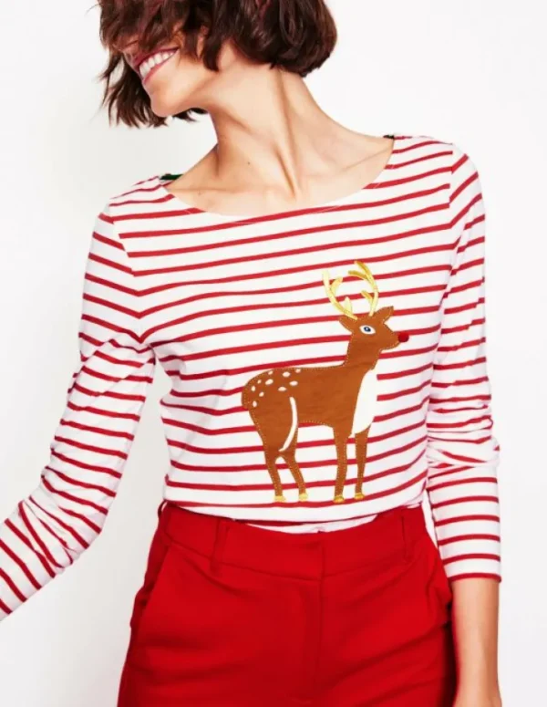 Shop Boden Ella Breton-Shirt mit langen Ärmeln-Rot, Rentier Gestreift Rot,RentierGestreift