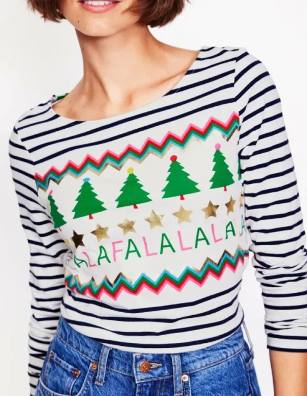 Cheap Boden Ella Breton-Shirt mit langen Ärmeln-Naturweiß, Marineblau, Falalala Naturweiß,Marineblau,Falalala