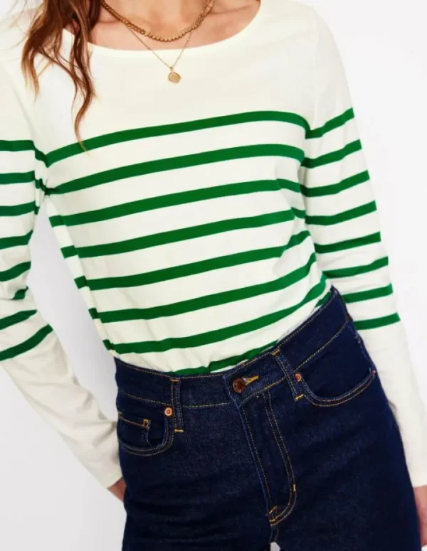 Best Sale Boden Ella Breton-Shirt mit langen Ärmeln-Naturweiß, Satter Smaragd Naturweiß,SatterSmaragd