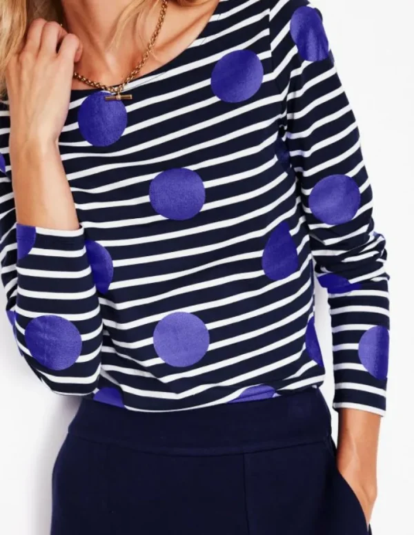 Hot Boden Ella Breton-Shirt mit langen Ärmeln-Marineblau, Naturweiß, Blaue Punkte Marineblau,Naturweiß,BlauePunkte