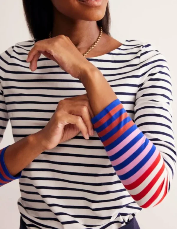 Cheap Boden Ella Breton-Shirt mit langen Ärmeln-Naturweiß, Französisches Marineblau Bunte Manschetten Naturweiß,FranzösischesMarineblauBunteManschetten