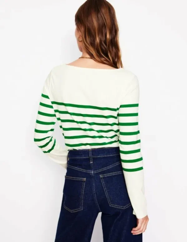 Best Sale Boden Ella Breton-Shirt mit langen Ärmeln-Naturweiß, Satter Smaragd Naturweiß,SatterSmaragd