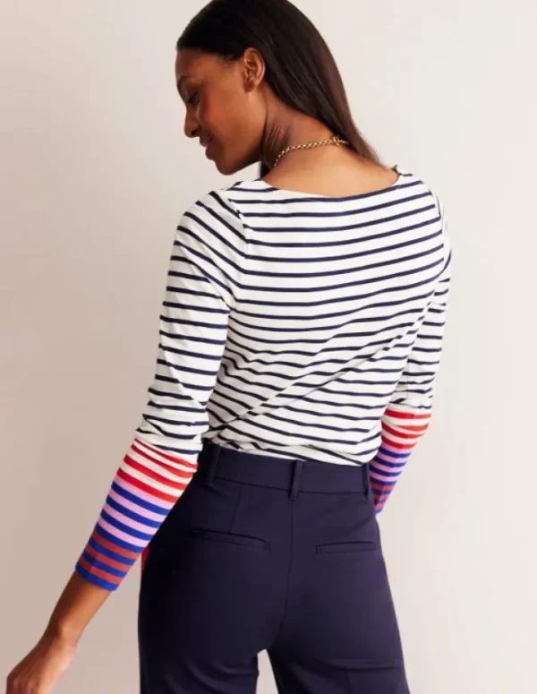 Cheap Boden Ella Breton-Shirt mit langen Ärmeln-Naturweiß, Französisches Marineblau Bunte Manschetten Naturweiß,FranzösischesMarineblauBunteManschetten