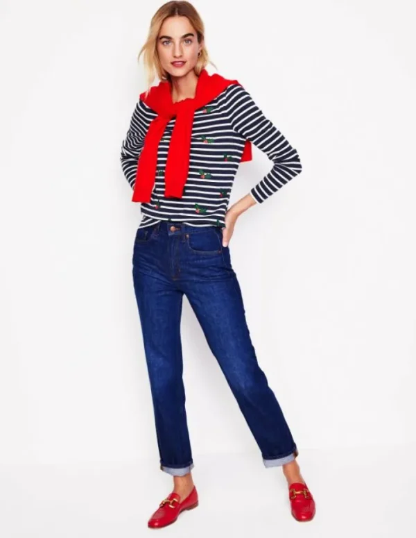 Outlet Boden Ella Breton-Shirt mit langen Ärmeln-Marineblau, Holly Gestreift Marineblau,HollyGestreift