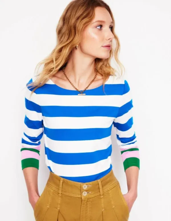 Flash Sale Boden Ella Breton-Shirt mit langen Ärmeln-Galerieblau, Smaragdgrüne Bündchen Galerieblau,SmaragdgrüneBündchen