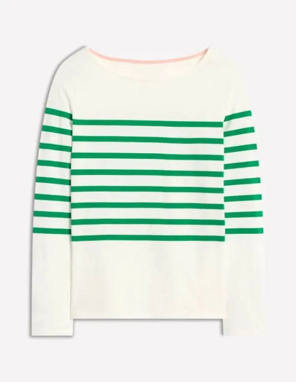 Best Sale Boden Ella Breton-Shirt mit langen Ärmeln-Naturweiß, Satter Smaragd Naturweiß,SatterSmaragd