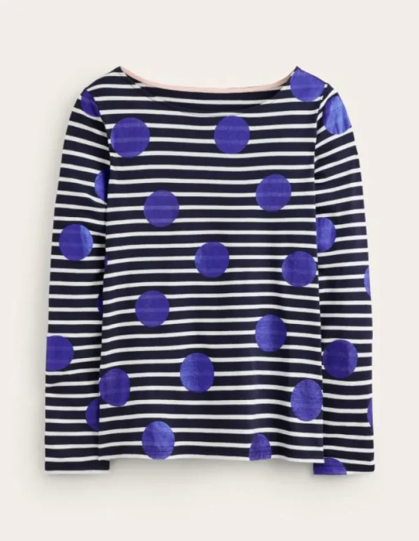 Hot Boden Ella Breton-Shirt mit langen Ärmeln-Marineblau, Naturweiß, Blaue Punkte Marineblau,Naturweiß,BlauePunkte