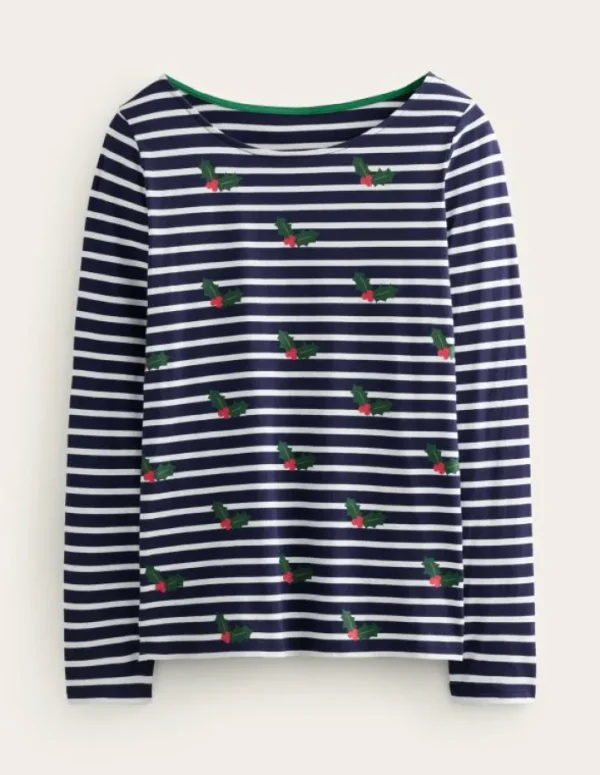 Outlet Boden Ella Breton-Shirt mit langen Ärmeln-Marineblau, Holly Gestreift Marineblau,HollyGestreift