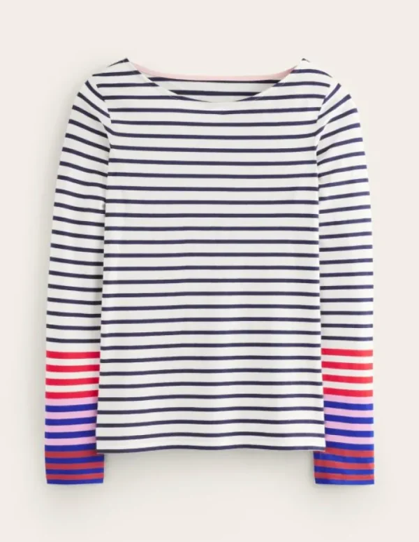 Cheap Boden Ella Breton-Shirt mit langen Ärmeln-Naturweiß, Französisches Marineblau Bunte Manschetten Naturweiß,FranzösischesMarineblauBunteManschetten