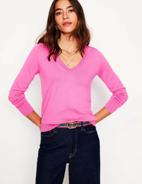 Online Boden Emilia Baumwollpullover mit V-Ausschnitt- Rosa