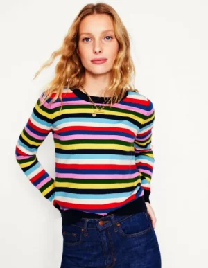 Store Boden Emilia Baumwollpullover mit Rundhalsausschnitt-Mohnblumenrot, Blau Bunt Mohnblumenrot,BlauBunt