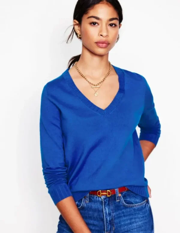 Cheap Boden Emilia Baumwollpullover mit V-Ausschnitt-Leuchtendes Blau LeuchtendesBlau