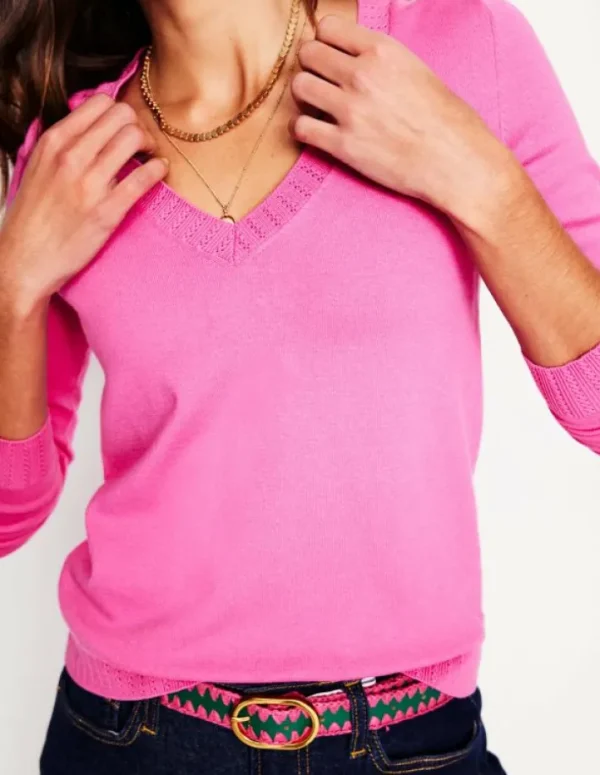 Online Boden Emilia Baumwollpullover mit V-Ausschnitt- Rosa