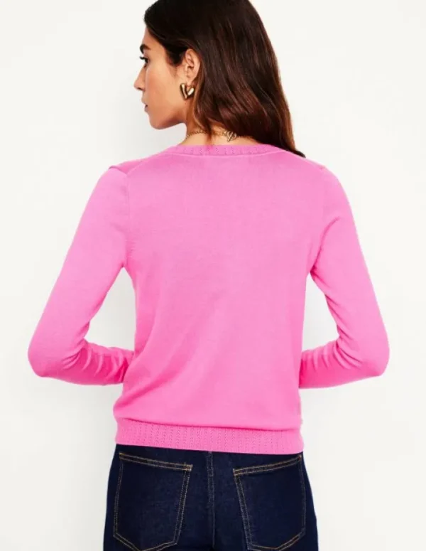 Online Boden Emilia Baumwollpullover mit V-Ausschnitt- Rosa