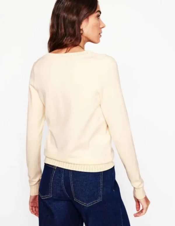 Shop Boden Emilia Baumwollpullover mit V-Ausschnitt-Warmes Naturweiß WarmesNaturweiß