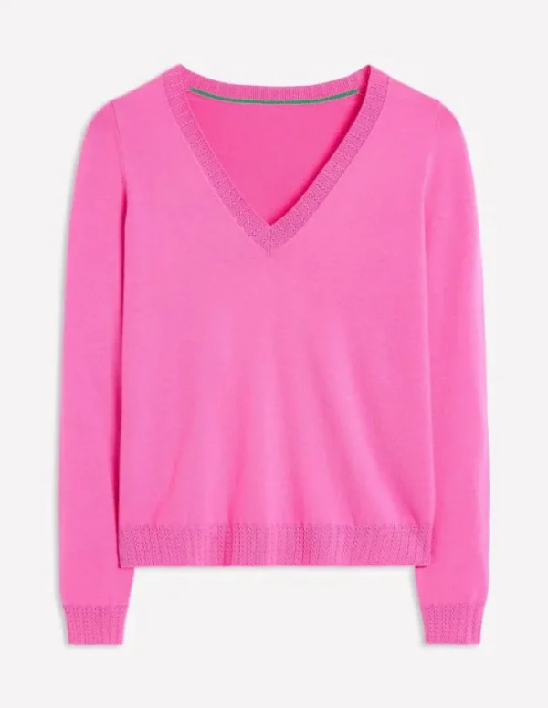 Online Boden Emilia Baumwollpullover mit V-Ausschnitt- Rosa