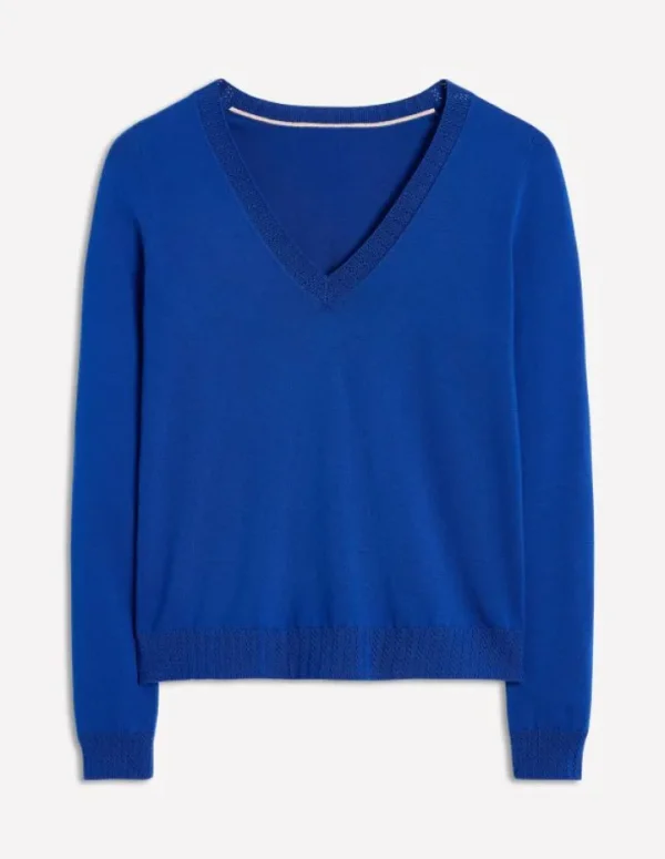 Cheap Boden Emilia Baumwollpullover mit V-Ausschnitt-Leuchtendes Blau LeuchtendesBlau