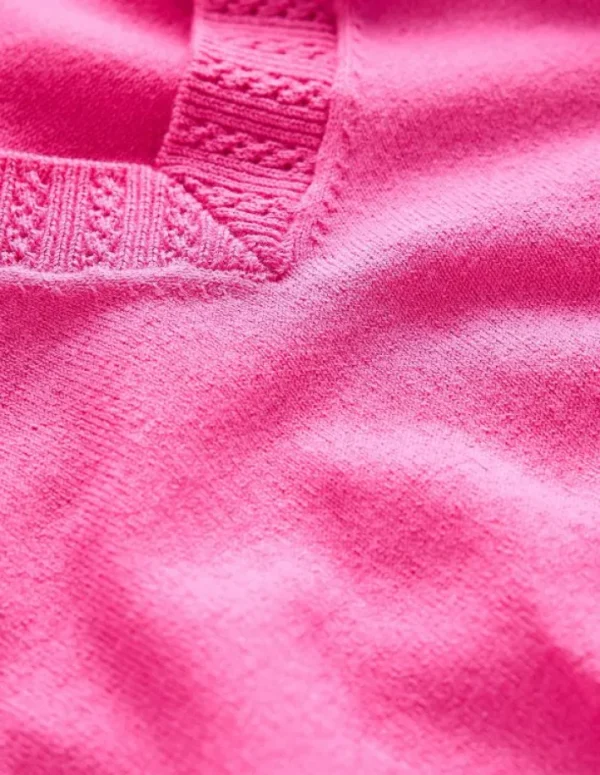 Online Boden Emilia Baumwollpullover mit V-Ausschnitt- Rosa