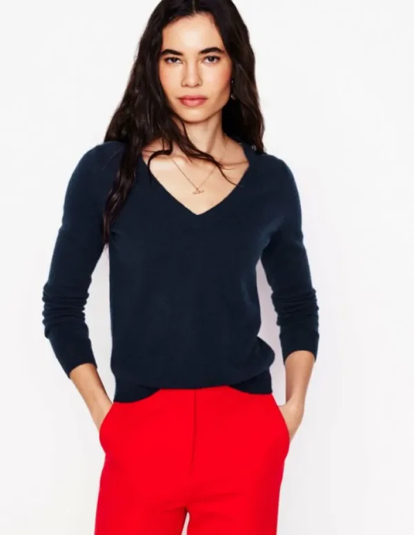 Online Boden Eva Kaschmirpullover mit V-Ausschnitt- Marineblau