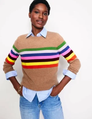 Best Sale Boden Eva Kaschmirpullover mit Rundhalsausschnitt-Kamelbraun Meliert, Regenbogen KamelbraunMeliert,Regenbogen