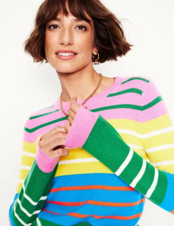 Sale Boden Eva Kaschmirpullover mit Rundhalsausschnitt-Grün, Rosa, Leuchtendes Blau Bunt Grün,Rosa,LeuchtendesBlauBunt