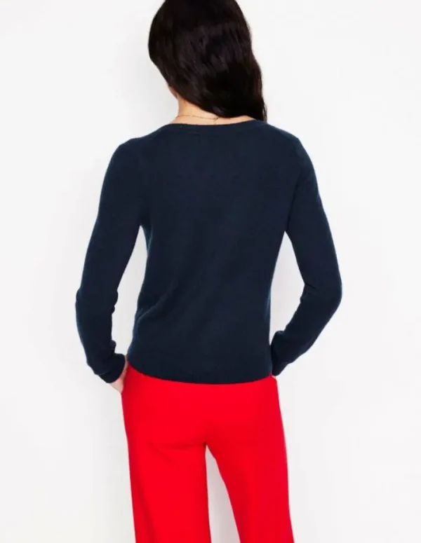 Online Boden Eva Kaschmirpullover mit V-Ausschnitt- Marineblau