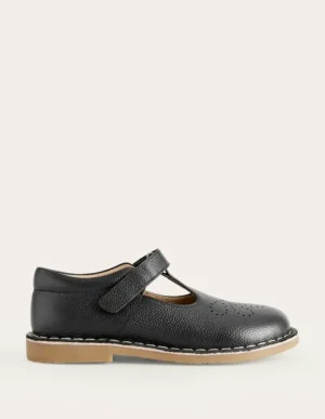 Best Sale Boden Flache Schuhe aus Leder mit T-Steg- Schwarz