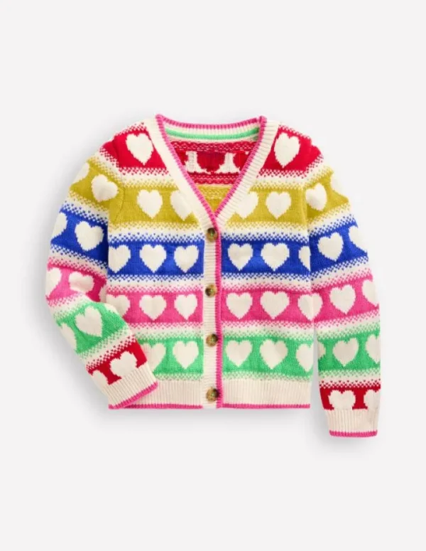 Discount Boden Flora lustige Strickjacke mit V-Ausschnitt-Regenbogen Herzen RegenbogenHerzen