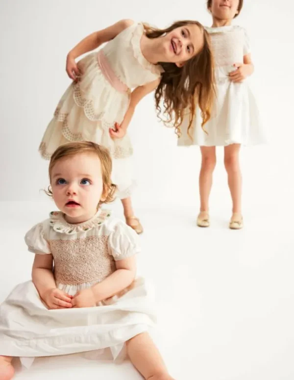 Best Boden Gesmoktes Kleid für besondere Anlässe-Ivory and Navy Spot IvoryandNavySpot