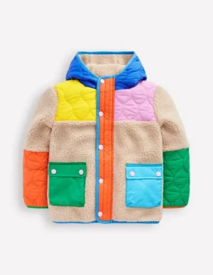 Best Boden Gesteppte Jacke aus Teddyfell-Mix-Bunt, Blockfarben Bunt,Blockfarben