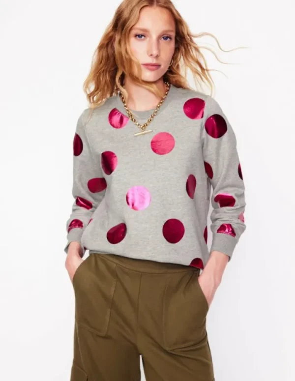 Fashion Boden Hannah Sweatshirt mit Print-Grau Meliert, Rosa Punkt GrauMeliert,RosaPunkt