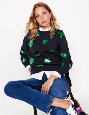 Clearance Boden Hannah Sweatshirt mit Print-Marineblau, Grün Punkte Marineblau,GrünPunkte