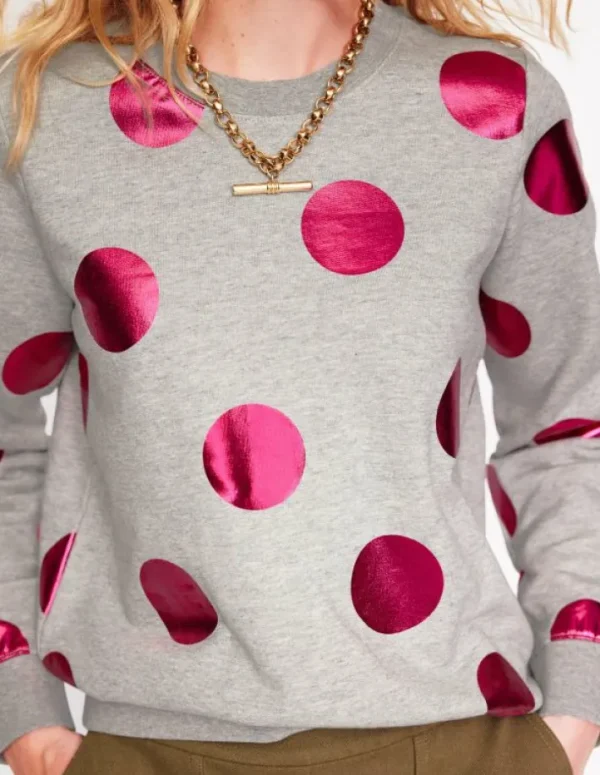 Fashion Boden Hannah Sweatshirt mit Print-Grau Meliert, Rosa Punkt GrauMeliert,RosaPunkt